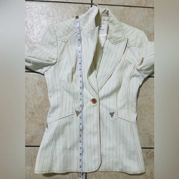 Vintage Karen Millen tailored pint striped off white fitted jacket Women’s sz 4 - Picture 4 of 9